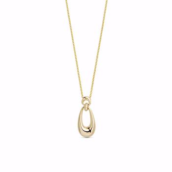 Guld & Sølv Design forgyldt oval vedhæng med zirkonia og kæde 45 cm