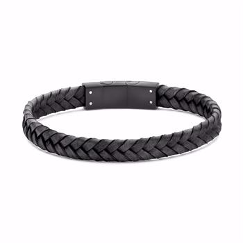 Frank1967 sort flettet læderarmbånd herre med stålspænde