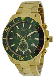 Bonett herreur med chronograh forgyldt m/ grøn skive