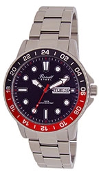 Dykkerur stålur m/ sort skive & rød/sort urkrans