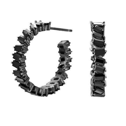 Image of Joanli Nor Agga sort sterling sølv Creoler med blank overflade