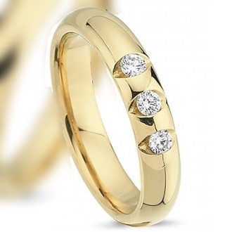 8 kt Nuran Love Tri-Diamond gult guld Damering med 3 stk diamanter Wesselton SI