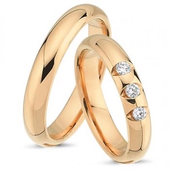 Nuran Love Tri-Diamond rosa guld Vielsesringe med 3 stk diamanter Wesselton SI