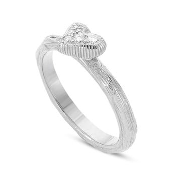 Hjerte ring, med 0,13 ct diamanter - 14 karat hvidguld