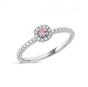14 kt hvidguld fingerring, fra Sofia serien med 1 x 0,08 ct pink safir & 32 x 0,005 ct diamanter Wesselton SI