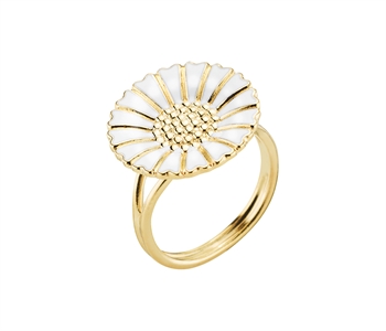 18 mm Marguerit fingerring i forgyldt 925 sølv m/ hvid emalje fra Lund Copenhagen