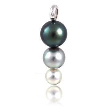 Tahiti Perle vedhæng med 3 størrelser perler og 18 karat hvidgulds øsken