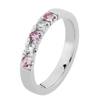 Nuran 14 kt hvidguld alliance ring, fra Colour serien med 2 + 3 stk 0,07 ct Wesselton - SI / lyserød safir