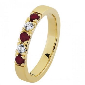 Nuran 14 kt rødguld alliance ring, fra Colour serien med 2 + 3 stk 0,03 ct Wesselton - SI / Rubin