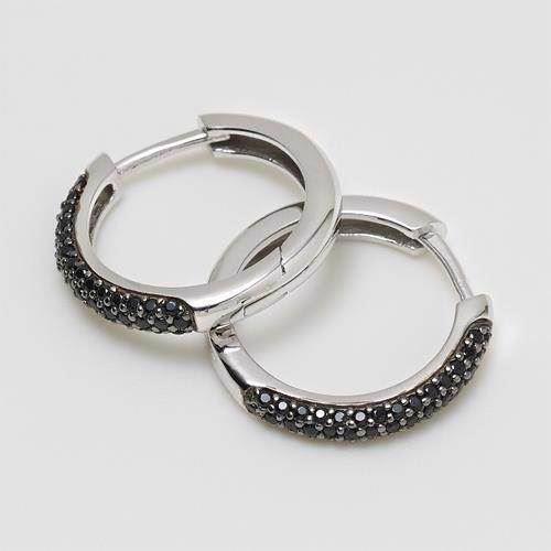 Image of Sølv creol øreringe med sorte zirkonia Ø 18 mm og 2,5 mm bredde, model 11168