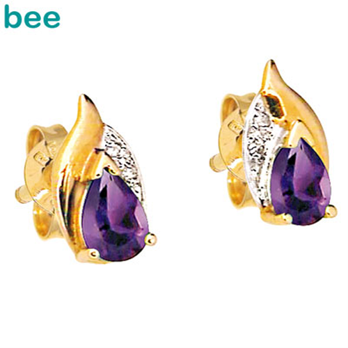 Image of Diamant og amethyst øreringe i guld