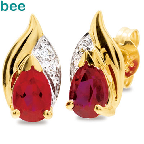 Image of Smukke rubin og diamant øreringe