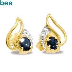 9 kt safir og diamant ørestikker