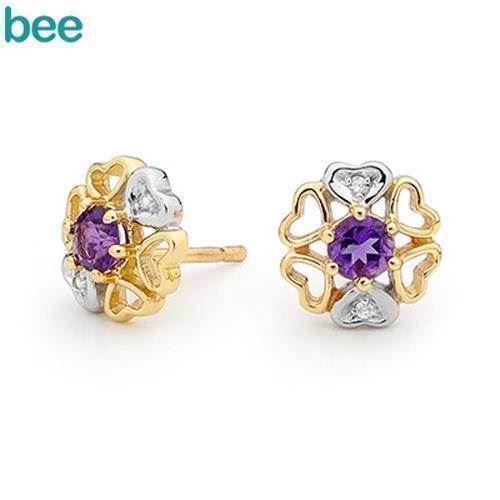 Image of Multi hjerte guld ørering med amethyst og diamanter