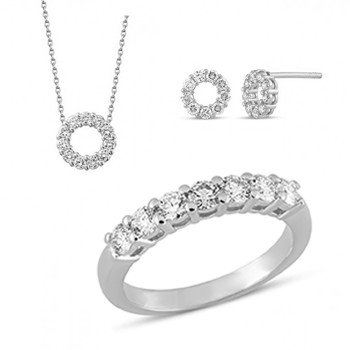 14 kt hvidguld smykkesæt, Emma serien med 7 x 0,07 ct & 29 x 0,03 ct Diamanter Wesselton SI