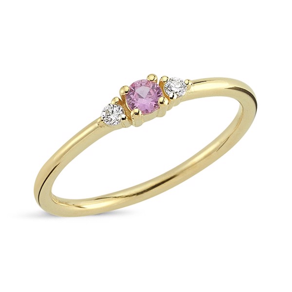 14 kt rødguld PETIT ring med pink safir og diamant Wesselton SI