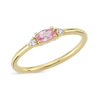 14 kt rødguld PETIT ring med pink safir og diamant Wesselton SI