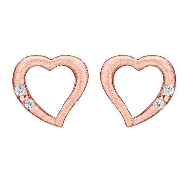 Støvring Design\'s smukke matterede rosa forgyldte sølv hjerter med glitrende hvide zirkonia på siden