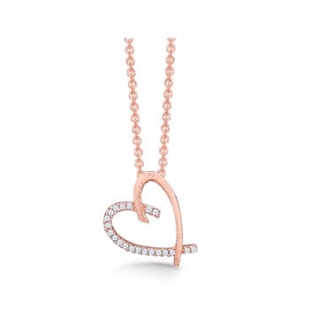 Støvring Design's smukke rosa forgyldte sølv kæde med "skævt" hjerte vedhæng med glitrende hvid zirkonia på den ene halvdel, leveres med 42 + 3 cm kæde 
