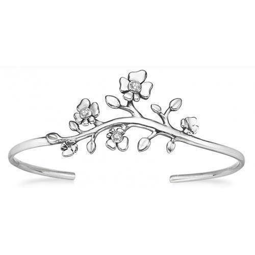 Image of Rabinovich armring i antik oxyderet sterling sølv med blomster og zirkonia
