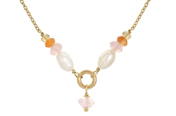 Forgyldt collier, rosenkvarts - Cordelia