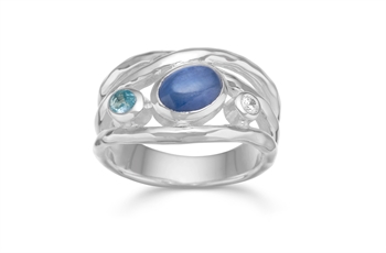 Ring i sølv med kyanit, blå topas og zirkonia – Frosty Blue
