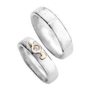Randers Sølv ringe med 14 karat guld hjerter, zirkonia og to lækre overflader