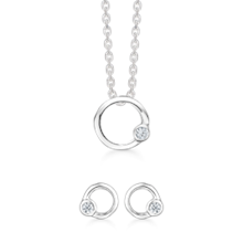 Støvring Design Sterling sølv collier og ørestikker, smykkesæt med blank overflade, model S148428