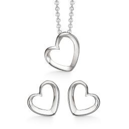 Image of Støvring Design Sterling sølv collier og ørestikker, smykkesæt med blank overflade, model S148526