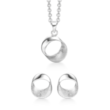 Støvring Design Sterling sølv collier og ørestikker, smykkesæt med blank overflade, model S223141