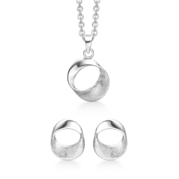 Image of Støvring Design Sterling sølv collier og ørestikker, smykkesæt med blank overflade, model S223141