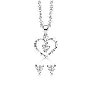 Støvring Design sterling sølv smykkesæt, Hjerte med blank overflade, model S239075