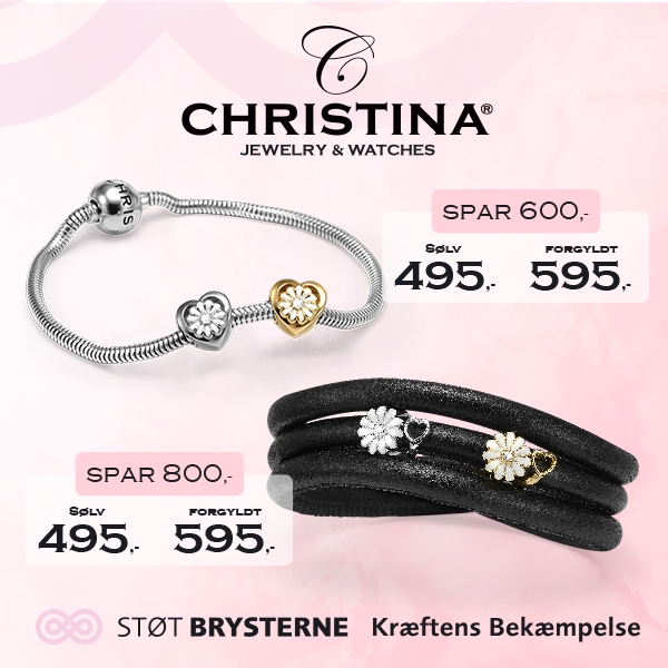 630-SB2019-S, Støt Brysterne charm til læderarmbånd fra Christina, sløjfe charm med glitrende hvide topazer
