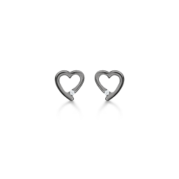 Sølv ørestikker sort rhodineret hjerte med 1 syntetisk cubic zirconia. fra Støvring Design