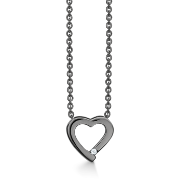 Sølv halskæde sort rhodineret hjerte med 1 syntetisk cubic zirconia.Kæden er sort rhodineret i længde 42-45 cm. fra Støvring Design