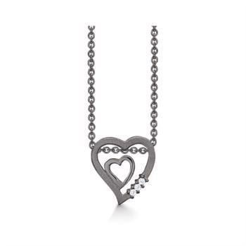 Støvring Design's Smukke sølv kæde med matteret dobbelt hjerte vedhæng med tre glitrende zirkonia. Leveres med 42 + 3 cm kæde