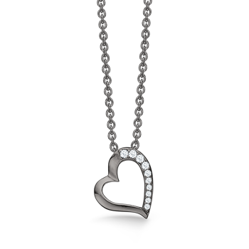 Sølv halskæde sort rhodineret skæv hjerte med syntetisk cubic zirconia i den ene kant.Kæden er sort rhodineret i længde 42-45 cm. fra Støvring Design