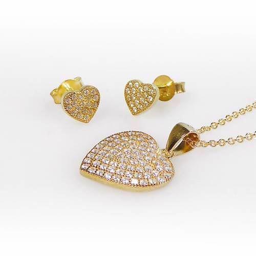 Image of San - Link of joy CZ Jewellery sølv Collier og ørestikker forgyldt, model 26807-sæt