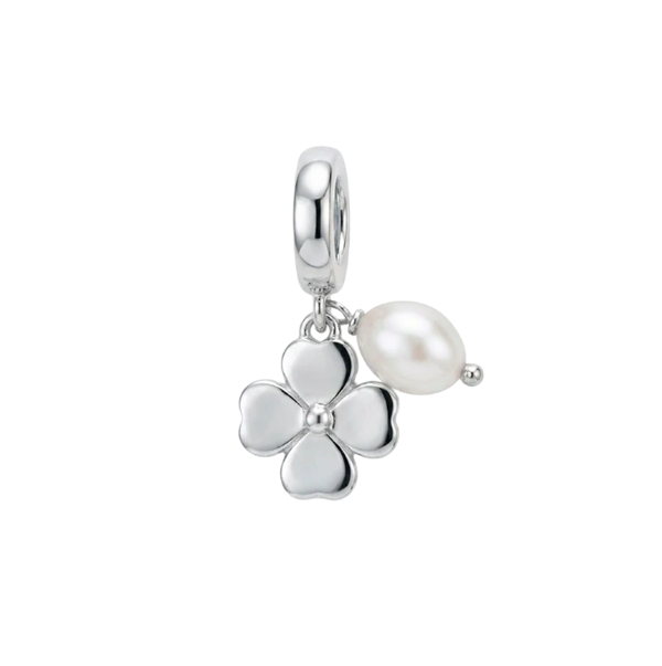 Clover and Pearl charm 4 mm sølv, fra Christina Jewelry & Watches