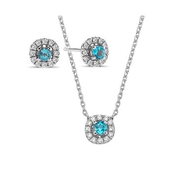Nuran 14 kt hvidguld smykkesæt, fra Sofia serien med 3 x 0,08 ct blå topas & 36 x 0,005 ct diamanter Wesselton SI