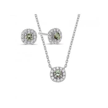 Nuran 14 kt hvidguld smykkesæt, fra Sofia serien med 3 x 0,08 ct Grøn Safir & 36 x 0,005 ct diamanter Wesselton SI