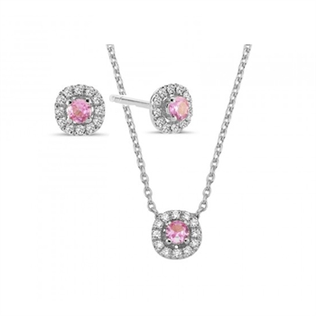 14 kt hvidguld smykkesæt, fra Sofia serien med 3 x 0,08 ct pink safir & 36 x 0,005 ct diamanter Wesselton SI