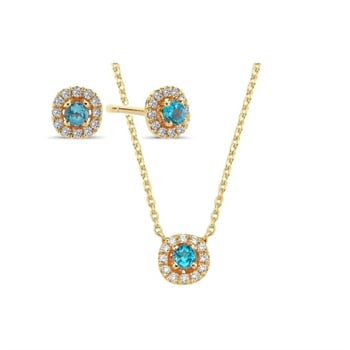 Nuran 14 kt rødguld smykkesæt, fra Sofia serien med 3 x 0,08 ct blå topas & 36 x 0,005 ct diamanter Wesselton SI