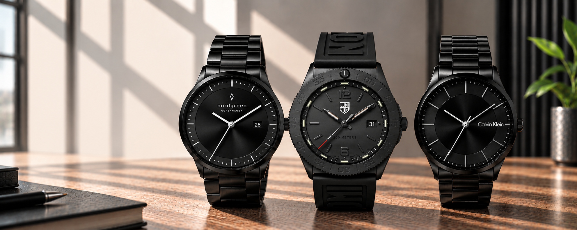 Sorte herreure fra Nordgreen, Luminox og Calvin Klein hos Guldsmykket.dk