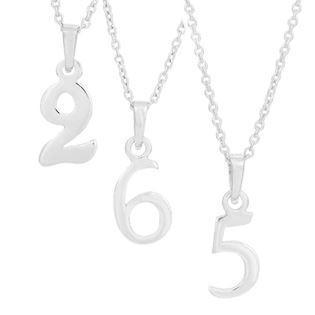 Siersbøl tal vedhæng sterling sølv med blank overflade og 45 cm sølv halskæde