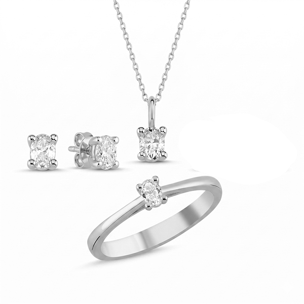 14 kt hvidguld The One Oval smykkesæt med i alt 0,92 ct Diamant Wesselton SI