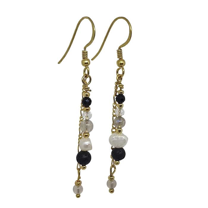svinge grådig temperament Willow-sort, Smukke forgyldte sølv øreringe med perler og sten i  forskellige sorte nuancer fra Risvig Jewelry