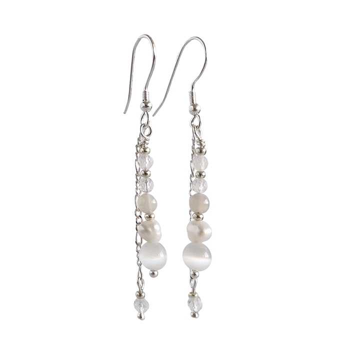 Sprog Cosmic Panorama Willow-hvid-sølv, Smukke sølv øreringe med perler og sten i forskellige  hvide nuancer fra Risvig Jewelry