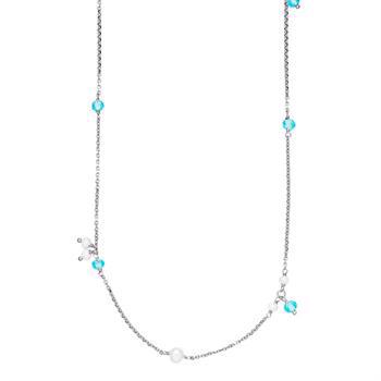 Izabel Camille Sterling sølv halskæde, fra Paradise serien med ferskvandsperler/glas krystal hvide/aqua blå