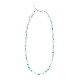 Mira Rhodiumbelagt Sterling Sølv Halskæde med Ferskvandsperle, krystaller og sølv perler